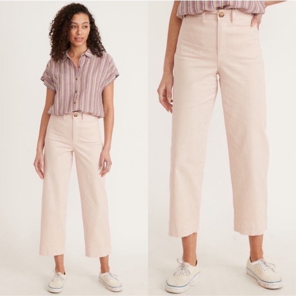 Marine Layer Bridget Slim Wide Leg Crop Pants in Peach Whip